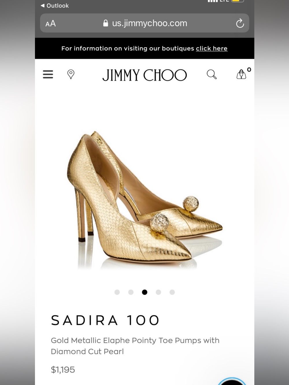 Jimmy Choo Gold Metallic Pointed Toe Pumps with Pearl Accent